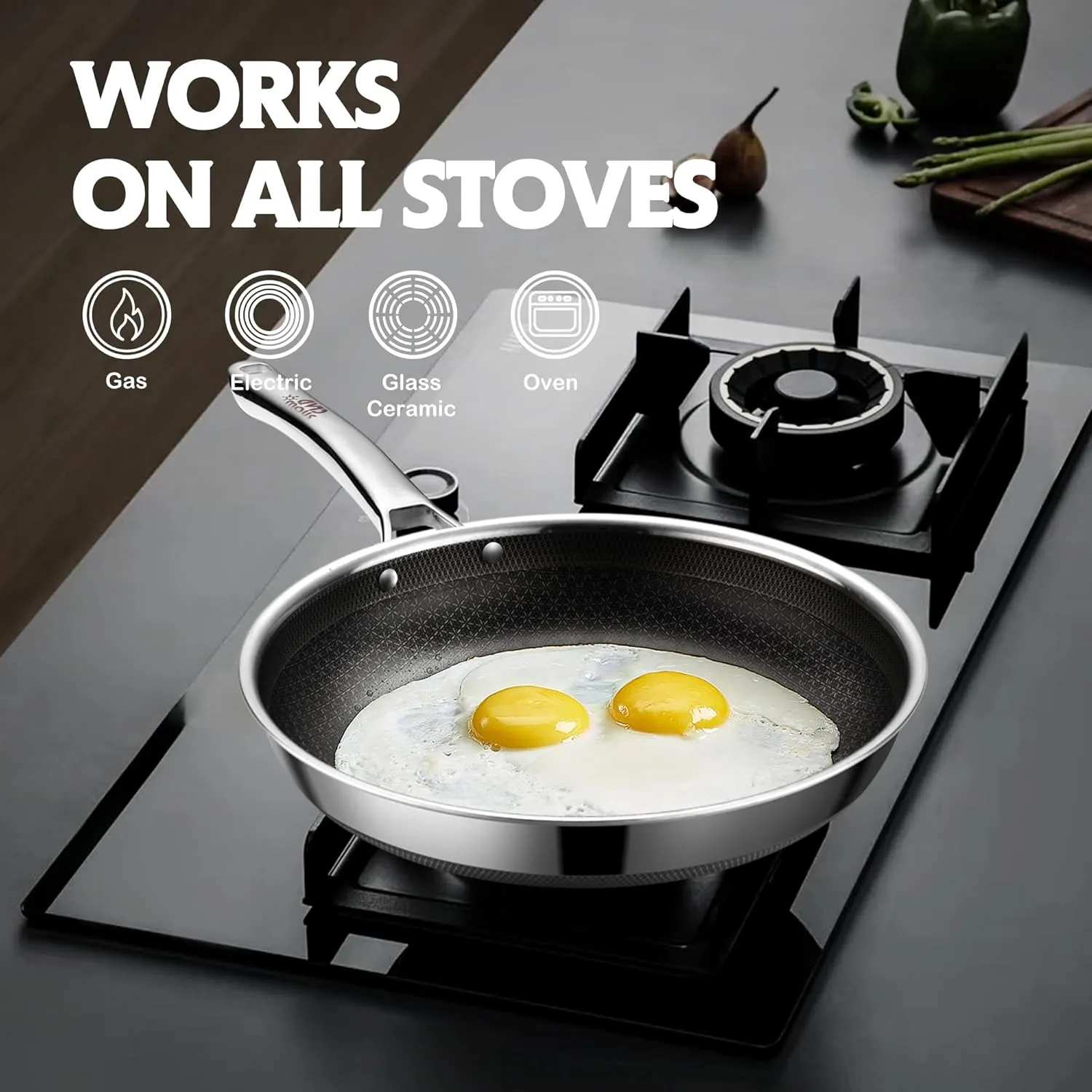 Pans Set Nonstick,Hybrid Non Stick Frying Pans Set with Lid (8 10 12inch),Pan for cooking,PFOA Free Induction Cookware Sets,non stick Stainless Steel Skillets,Dishwasher and Oven Safe Kitchen set