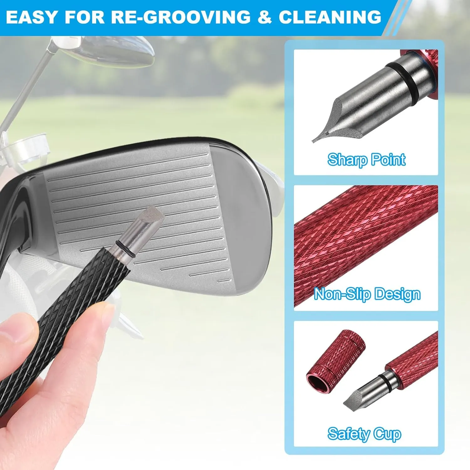 PATIKIL Golf Clean Tool Set Including Golf Club Groove Sharpener Golf Brush 6 Heads Groove Sharpener for Wedge Irons Club U & V-Grooves