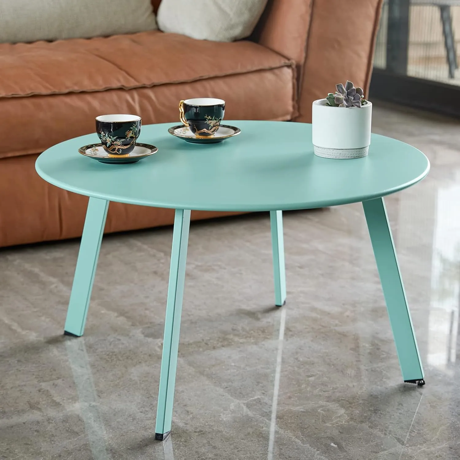 Patio Coffee Table - Metal Steel Outdoor Round Table Weather Resistant Anti-Rust Outdoor Table (Green)