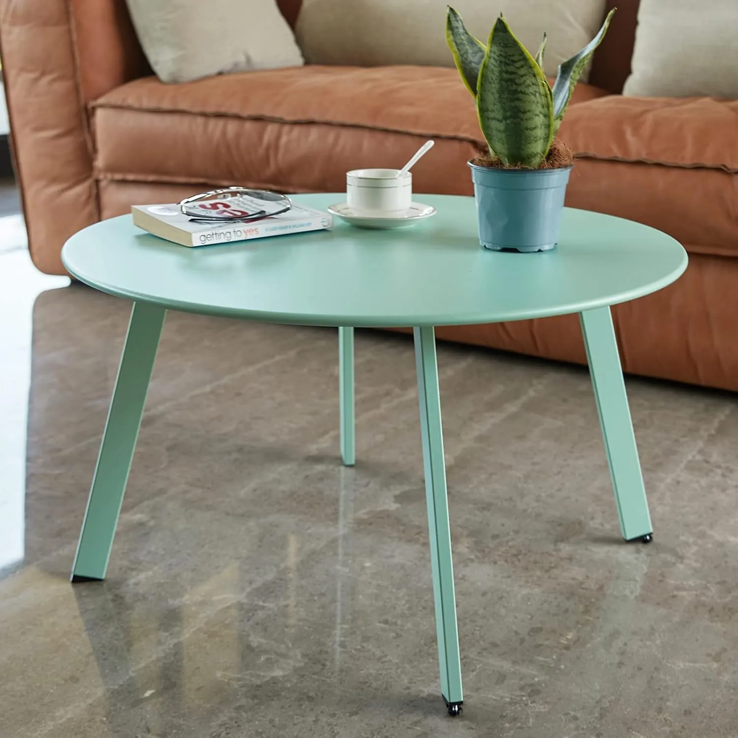 Patio Coffee Table - Metal Steel Outdoor Round Table Weather Resistant Anti-Rust Outdoor Table (Green)
