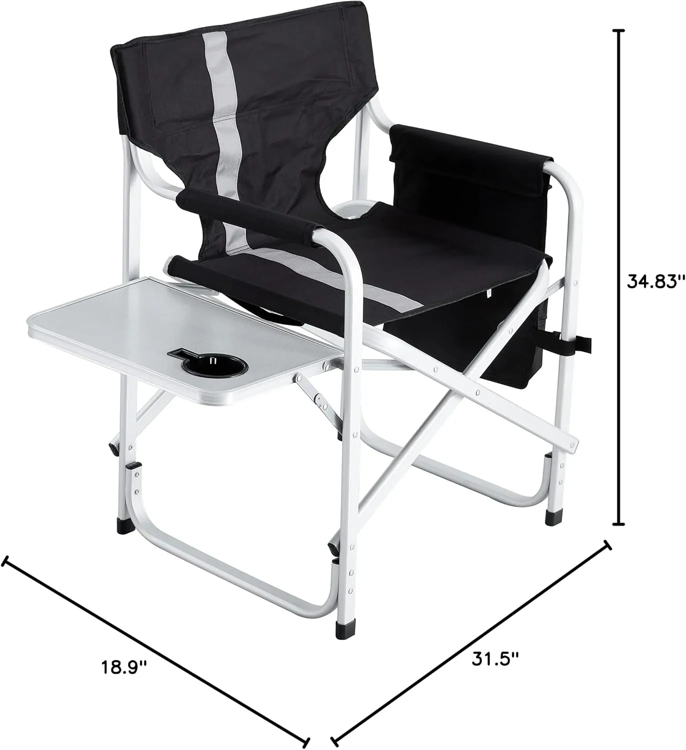 Patio Furniture Conversation Sets,Portable Camping Chair with Side Table and Storage Pocket - High-Density Padding, Durable Aluminum Frame,Oxford Cloth Ideal for Camping,Picnics(1PC Black/Grey Chair)