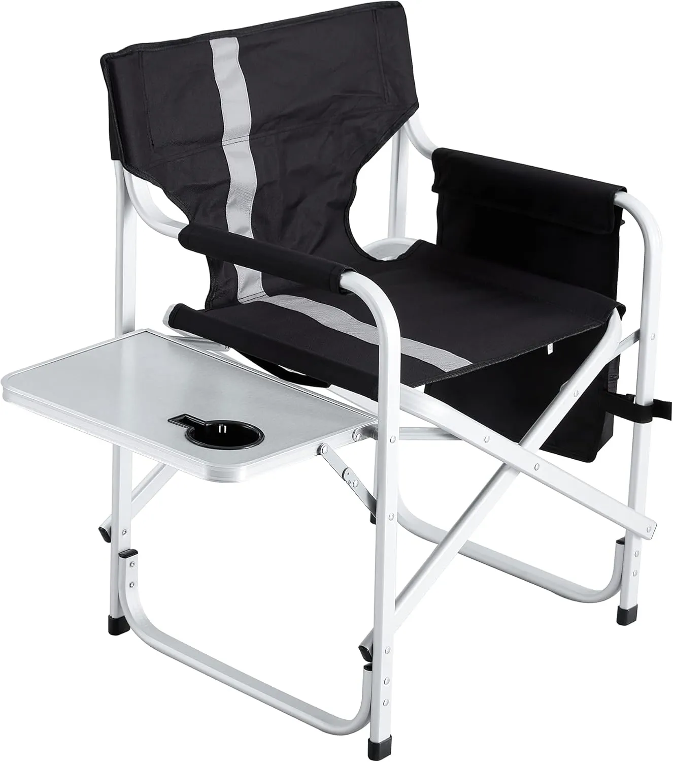 Patio Furniture Conversation Sets,Portable Camping Chair with Side Table and Storage Pocket - High-Density Padding, Durable Aluminum Frame,Oxford Cloth Ideal for Camping,Picnics(1PC Black/Grey Chair)