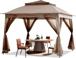 Patio Outdoor Gazebo 11X11 - Pop Up Instant Tent with Mosquito Netting Outdoor Canopy Shelter for Backyard,Garden Lawn(Khaki)