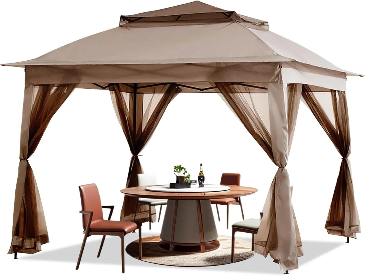 Patio Outdoor Gazebo 11X11 - Pop Up Instant Tent with Mosquito Netting Outdoor Canopy Shelter for Backyard,Garden Lawn(Khaki)