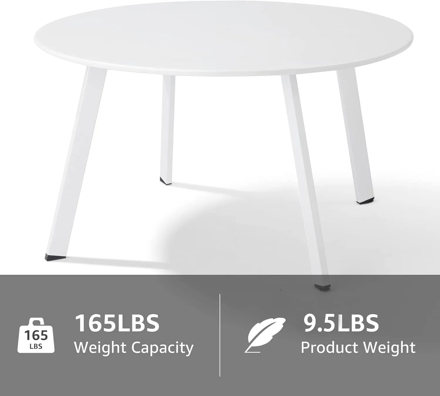 Patio Round Table - Metal Outdoor Coffee Table, Weather Resistant, Anti-Rust - White