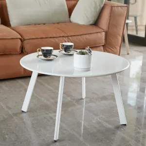 Patio Round Table - Metal Outdoor Coffee Table, Weather Resistant, Anti-Rust - White