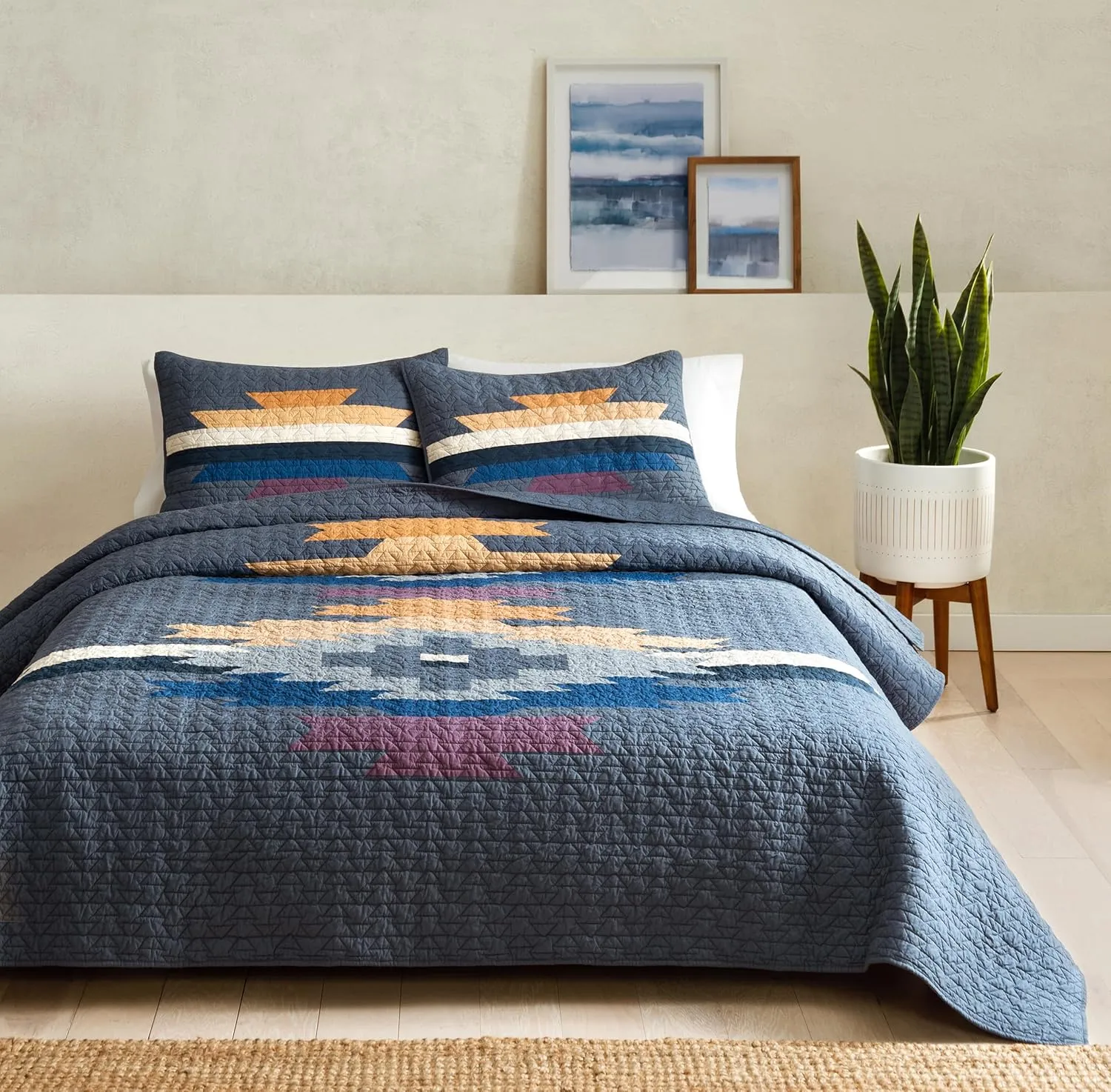 PENDLETON 21712 Moonlight Mesa Twin Comforter for Home Decor, Lightweight Cotton Quilted Bedspread with Pillow ShamPieced Quilt Set in Charcoal, Twin