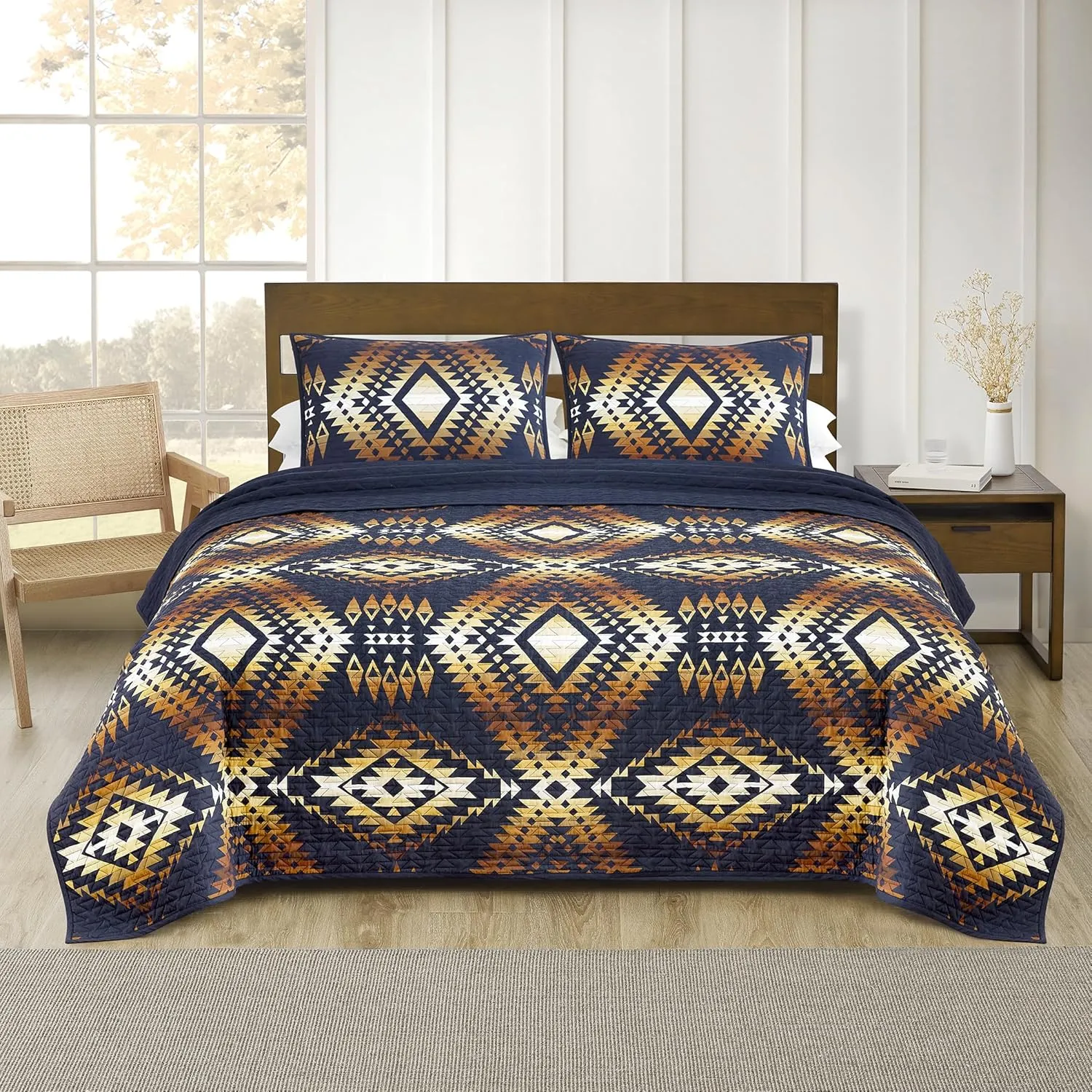 PENDLETON Mission Trails Full/Queen Size Quilt Set Breathable Cotton Bedding Cover, Rustic Home Decor Bedspread, Cozy Lightweight Quilt with Matching Pillowcases, Full/Queen, Sky Captain
