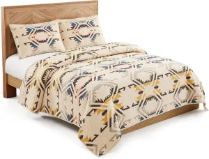 Pendleton White Sands Full/Queen Quilt Bedding Set with 2 Shams Premium Cotton Lightweight Quilted Bedspread Coverlet for Bed Rustic Home Decor Machine Washable, 90-inch x 92-inch, Beige Diamond Print