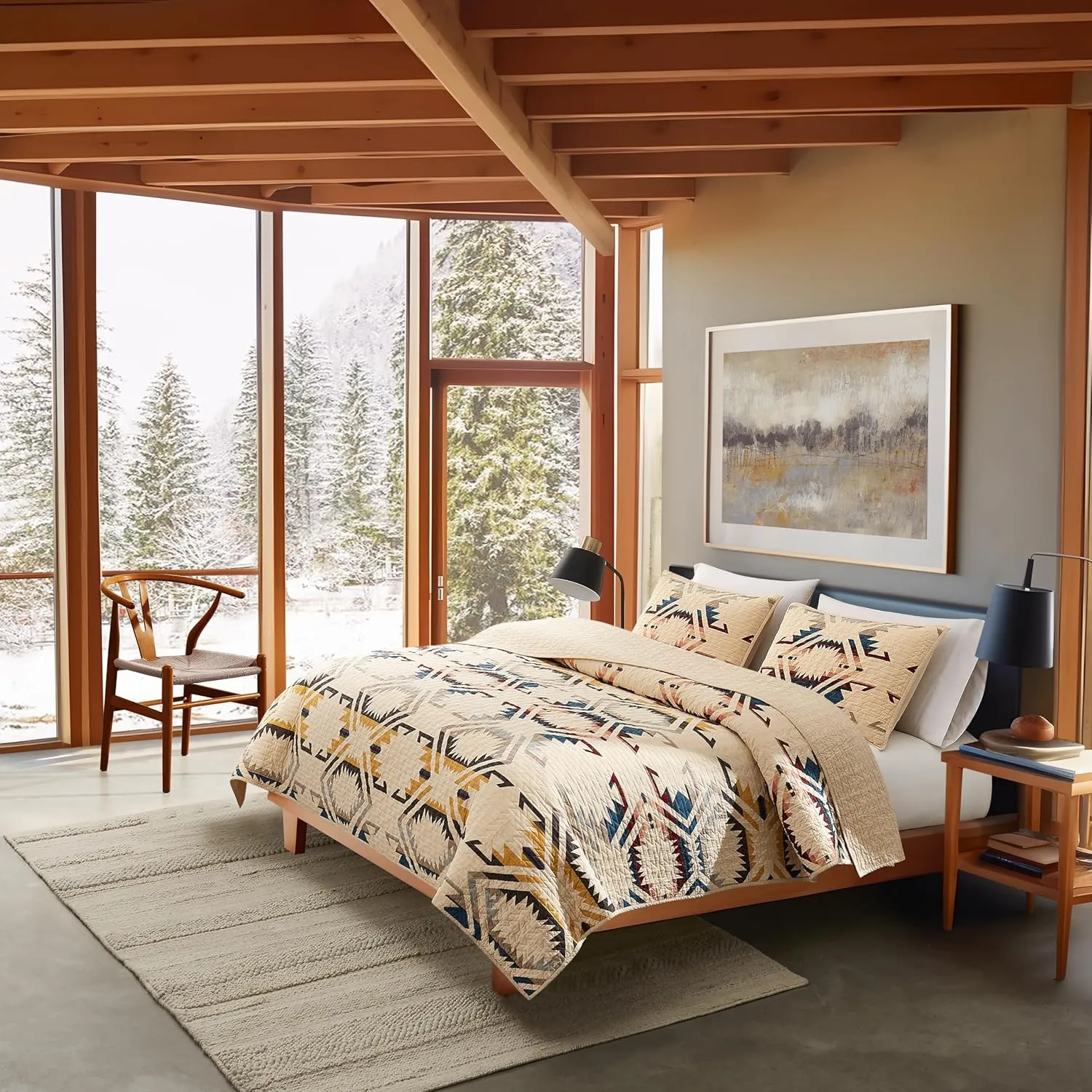 Pendleton White Sands Full/Queen Quilt Bedding Set with 2 Shams Premium Cotton Lightweight Quilted Bedspread Coverlet for Bed Rustic Home Decor Machine Washable, 90-inch x 92-inch, Beige Diamond Print