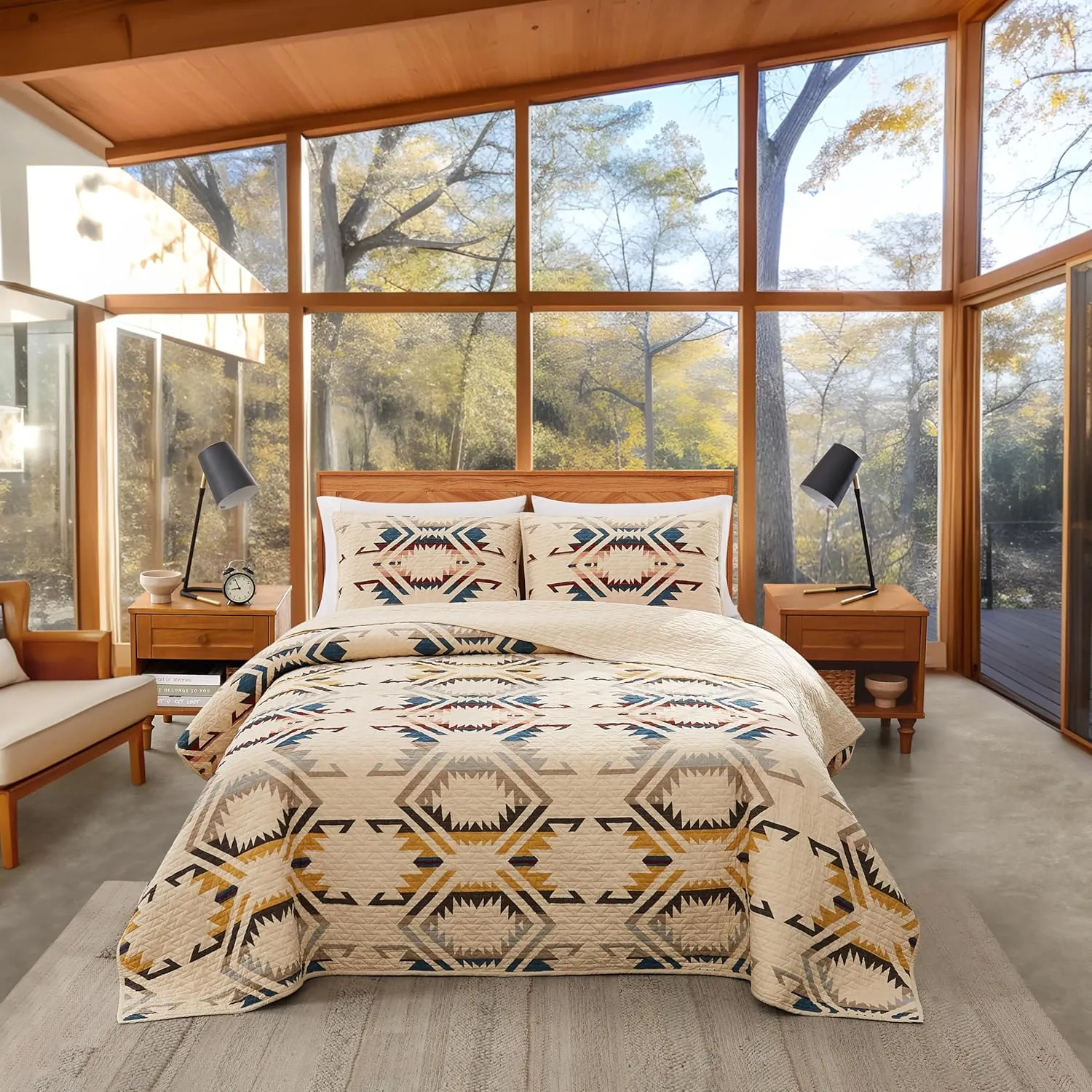 Pendleton White Sands Full/Queen Quilt Bedding Set with 2 Shams Premium Cotton Lightweight Quilted Bedspread Coverlet for Bed Rustic Home Decor Machine Washable, 90-inch x 92-inch, Beige Diamond Print