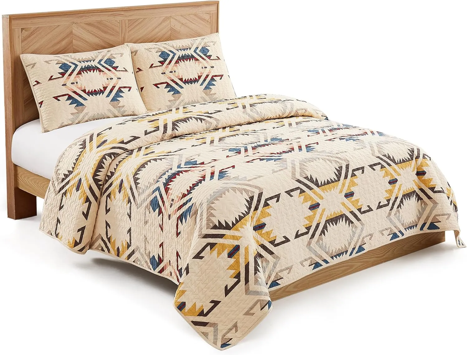 Pendleton White Sands Full/Queen Quilt Bedding Set with 2 Shams Premium Cotton Lightweight Quilted Bedspread Coverlet for Bed Rustic Home Decor Machine Washable, 90-inch x 92-inch, Beige Diamond Print
