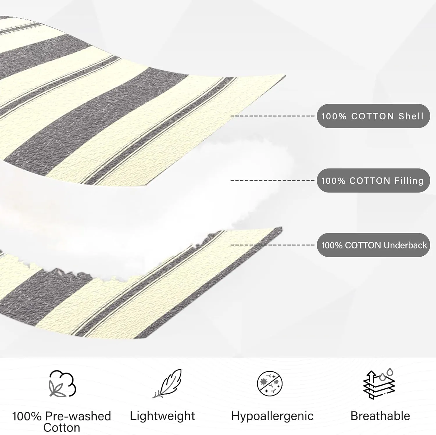 PERHOM Quilts Queen Size - Queen Quilt Set, 3 Pieces: Lightweight Striped Pinstripe Bedspreads, All Season, Beige Gray Charcoal