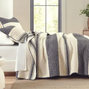 PERHOM Quilts Queen Size - Queen Quilt Set, 3 Pieces: Lightweight Striped Pinstripe Bedspreads, All Season, Beige Gray Charcoal