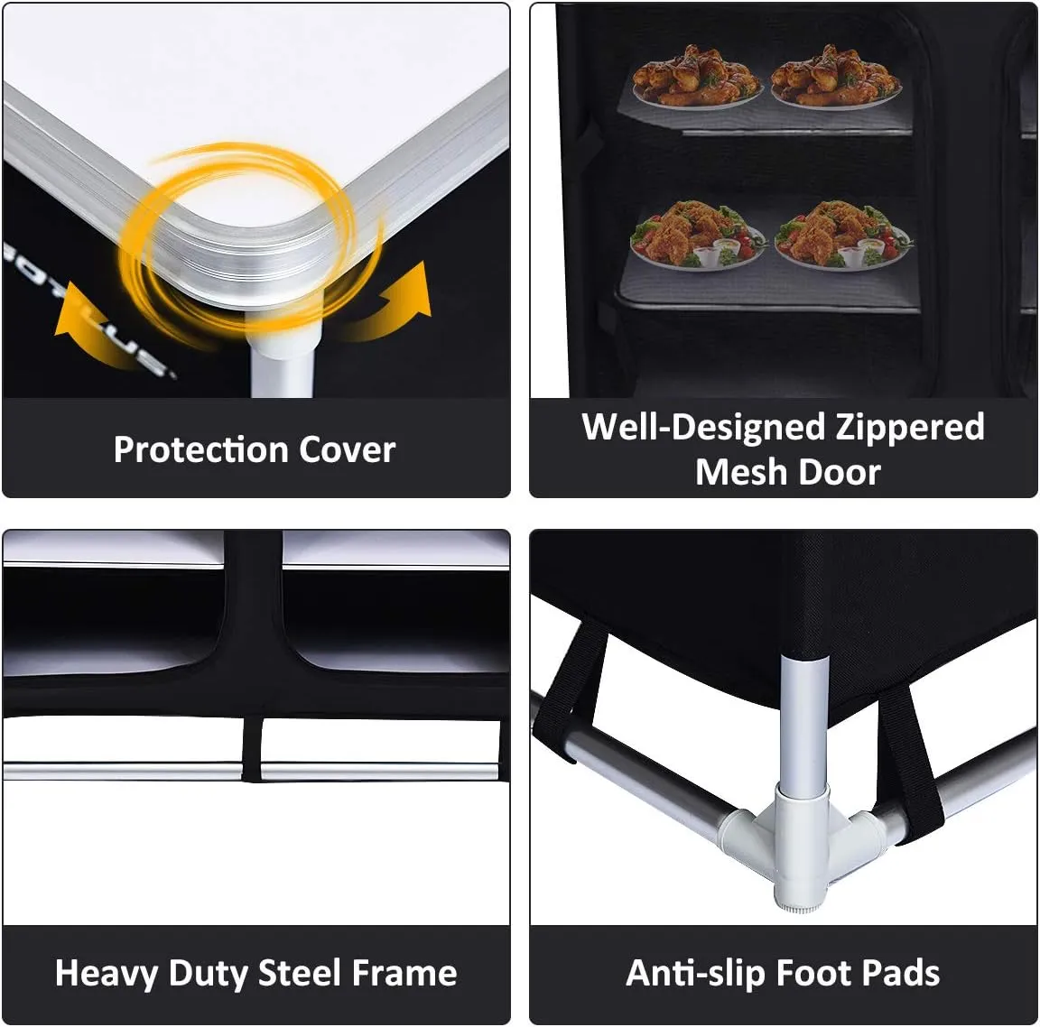 PETSITE Portable Camping Kitchen Table with Storage Organizer, Aluminum Folding Cooking Table Camp Kitchen Equipment for BBQ, Party and Picnic, Black