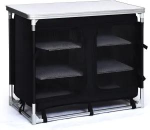 PETSITE Portable Camping Kitchen Table with Storage Organizer, Aluminum Folding Cooking Table Camp Kitchen Equipment for BBQ, Party and Picnic, Black
