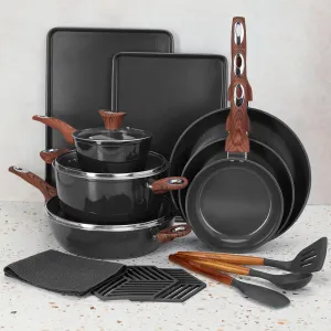 PHANTOM CHEF 18-Piece Cookware Set | Non-Stick Ceramic Coating | Oven & Dishwasher Safe | PFOA-Free | Aluminum Pots & Pans Set with Lids | Stay-Cool Handles | Induction Stovetop Compatible (Smoked)