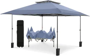 PHI VILLA 13x13 Pop Up Canopy Tent Instant Outdoor Canopy Easy One Push Tent Canopy with Wheeled Carry Bag, Straight Legs 169 Square Feet of Shade, Grey