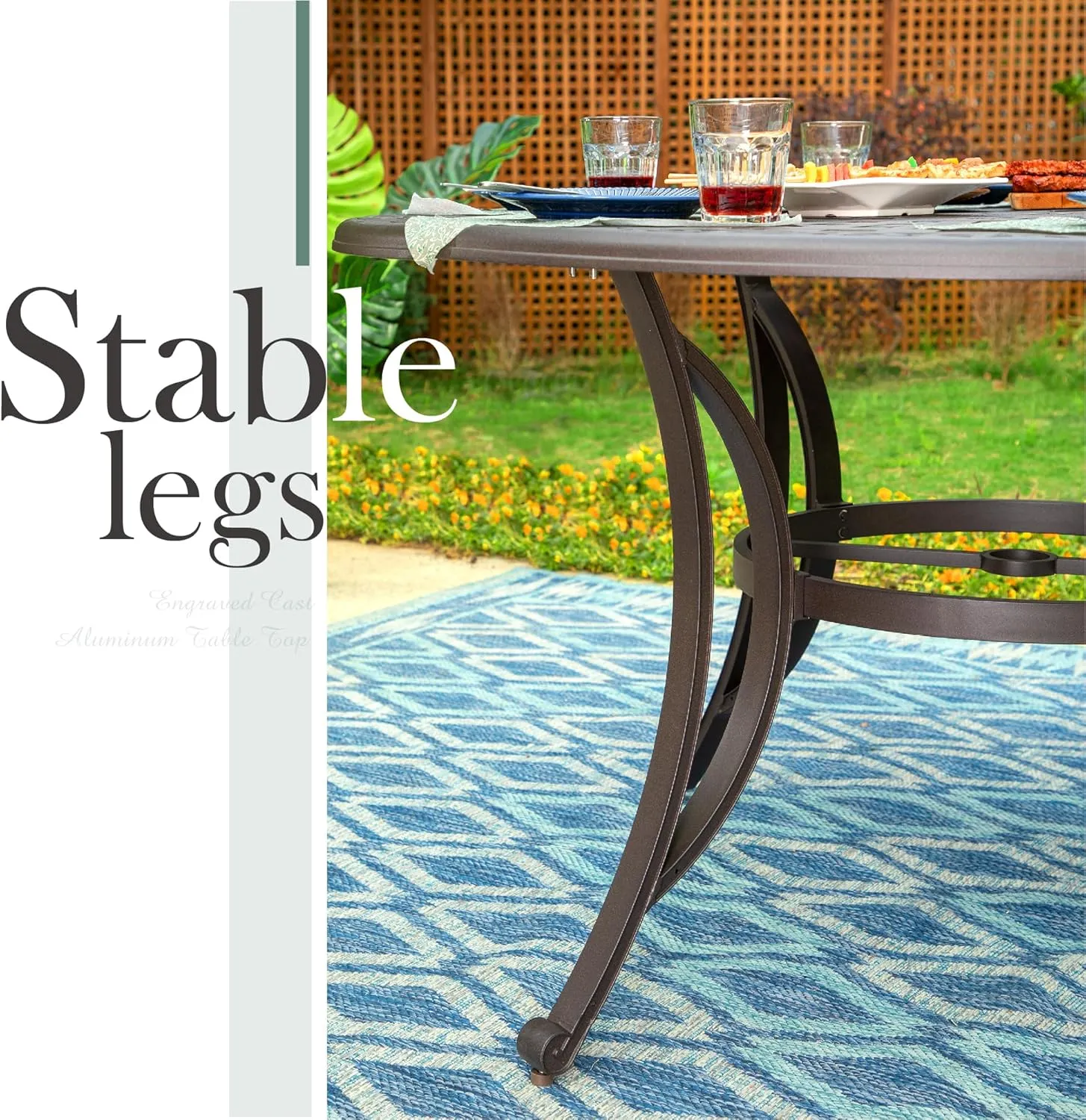 PHI VILLA Round Patio Dining Tables for 6 Person, Outdoor Aluminum Table 54" Dia with 2.1" Umbrella Hole, Lawn Garden Tables for All Weather