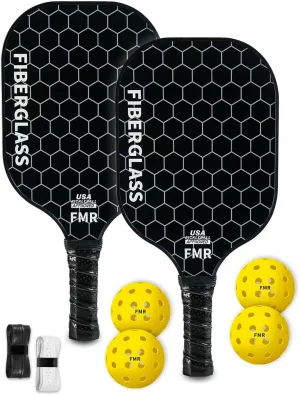 Pickleball Paddles Set of 2 with 4 Balls - USAPA Approved Fiberglass Surface, Lightweight, Non-Slip Grip - Premium Paddle Set for All Skill Levels Indoor & Outdoor