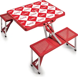 Picnic TIME Coca-Cola Folding Picnic Table, Camping Table, Outdoor Table with Umbrella Hole