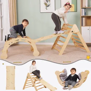 Pikler Triangle Set Montessori Climbing Toys for Toddlers Pikler-3 Piece Indoor Playground 3 in 1 Foldable Baby Climbing Gym Jungle Gym for Kids Ages 1-6 Natural
