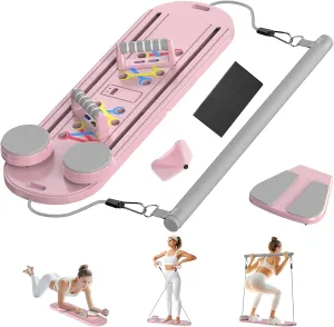 Pilates Board, Pilates Reformer Set, Pilates Machine 15-in-1 Multifunctional Abdominal Board for Home Office Workout, Foldable Portable Pilates Reformer Board for Women