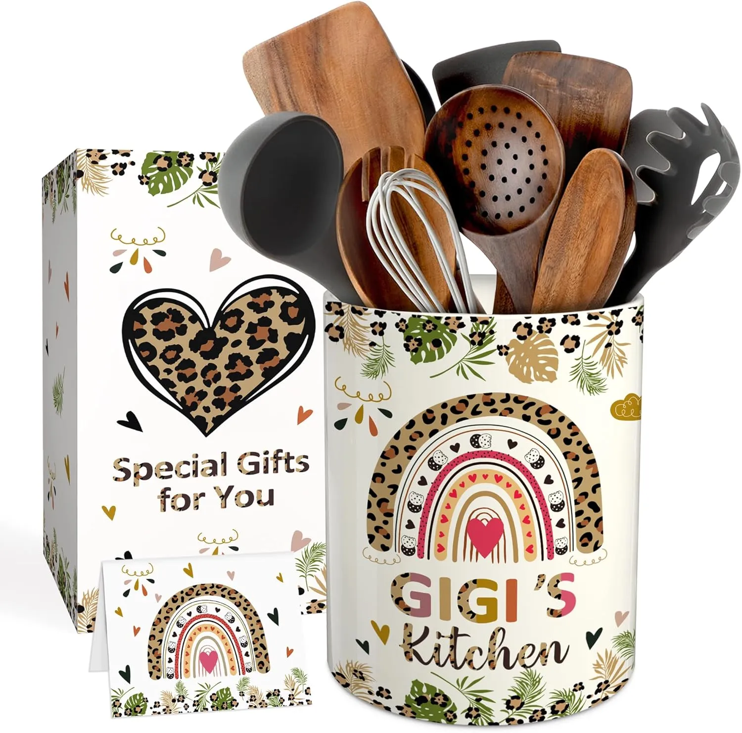 pinata Gigi Gifts for Grandma, Gifts for Gigi, Ceramic Utensil Holder with Non-Slip Mat, Best Gigi's Mothers Day Birthday Kitchen Gift
