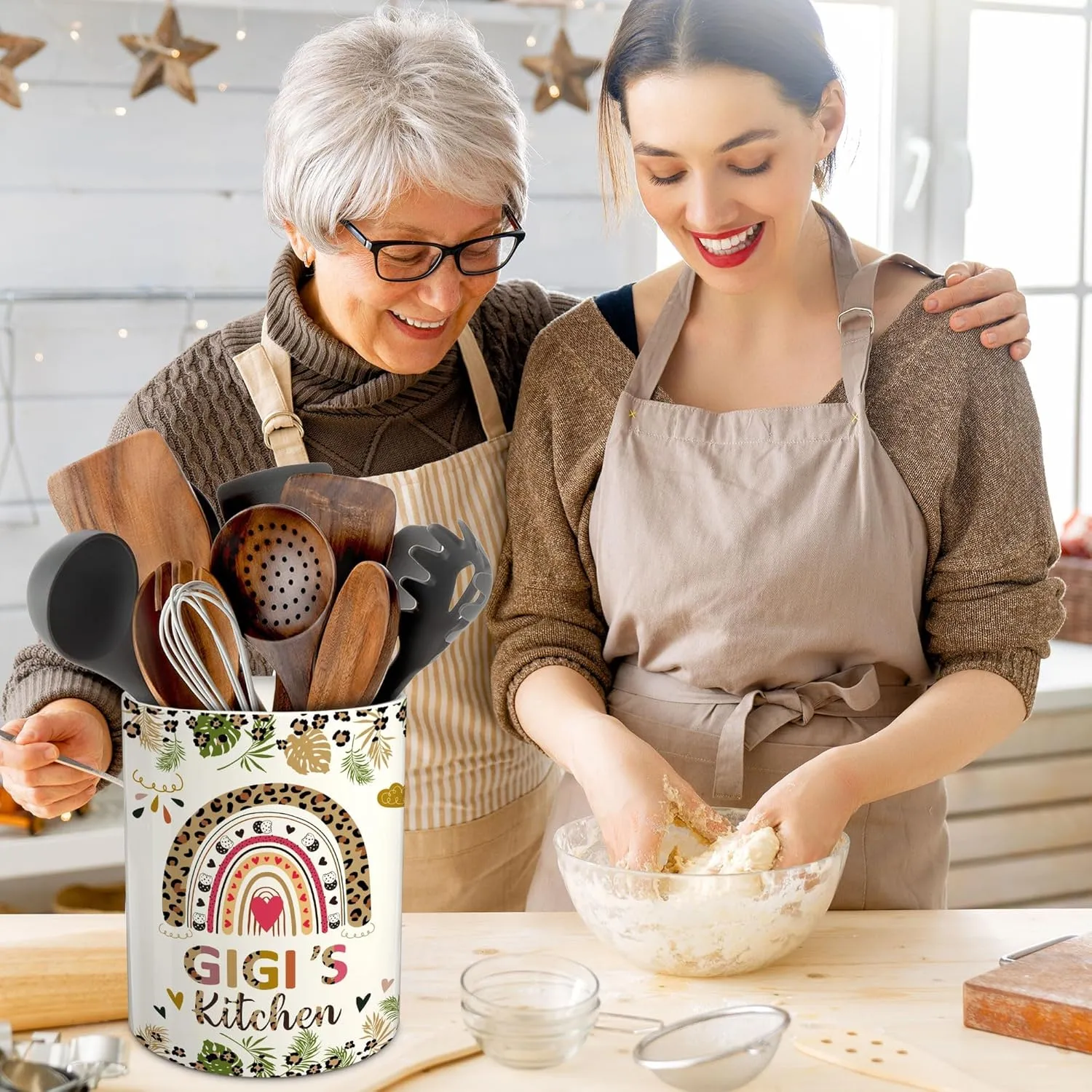 pinata Gigi Gifts for Grandma, Gifts for Gigi, Ceramic Utensil Holder with Non-Slip Mat, Best Gigi's Mothers Day Birthday Kitchen Gift