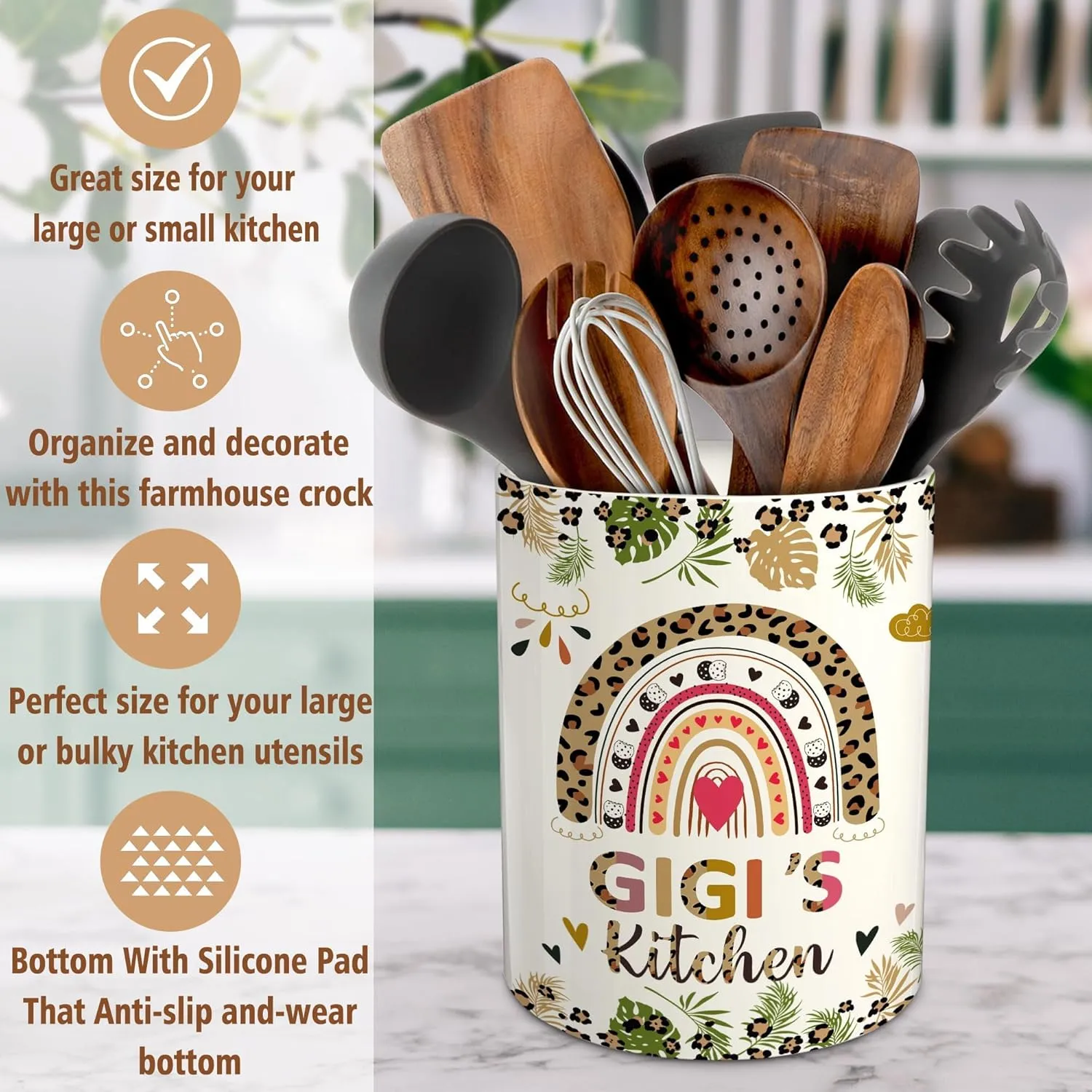 pinata Gigi Gifts for Grandma, Gifts for Gigi, Ceramic Utensil Holder with Non-Slip Mat, Best Gigi's Mothers Day Birthday Kitchen Gift