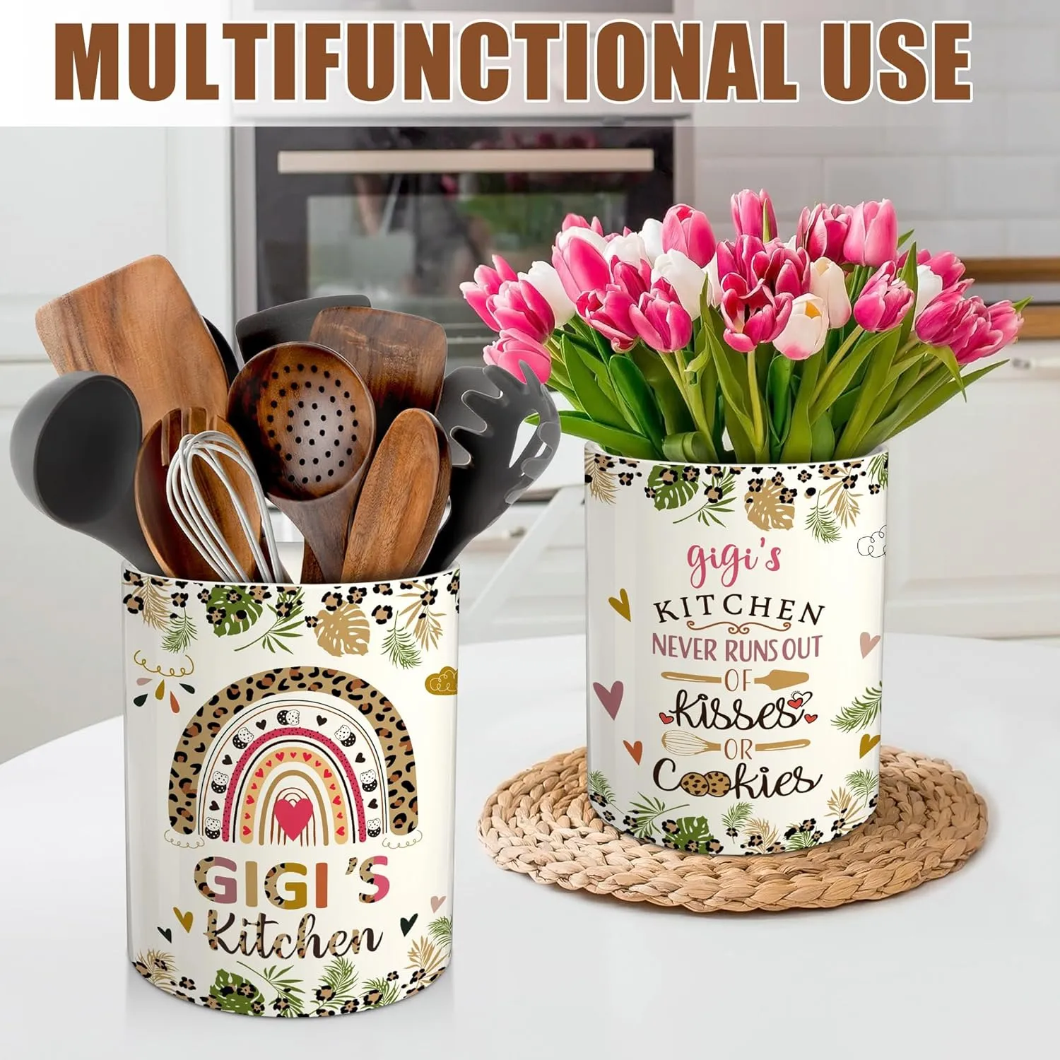 pinata Gigi Gifts for Grandma, Gifts for Gigi, Ceramic Utensil Holder with Non-Slip Mat, Best Gigi's Mothers Day Birthday Kitchen Gift