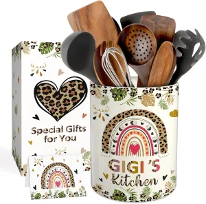 pinata Gigi Gifts for Grandma, Gifts for Gigi, Ceramic Utensil Holder with Non-Slip Mat, Best Gigi's Mothers Day Birthday Kitchen Gift
