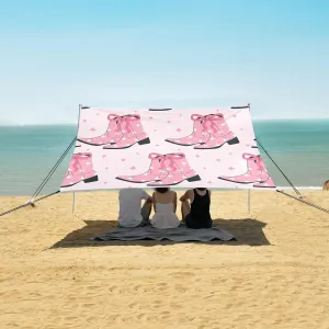 Pink Boots and Bows Beach Canopy Tent Anti-UV & Wind Resistant, Camping Sun Shelter Easy Setup Portable,Outdoor Shade Tents with Sandbags,Sand Shovels,Ground Pegs & Stability Poles
