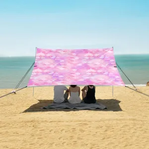 Pink Mermaid Scale and Stars Beach Canopy Tent Anti-UV & Wind Resistant, Camping Sun Shelter Easy Setup Portable,Outdoor Shade Tents with Sandbags,Sand Shovels,Ground Pegs & Stability Poles