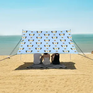 Pixel Art Butterfly Pattern Beach Canopy Tent Anti-UV & Wind Resistant, Camping Sun Shelter Easy Setup Portable,Outdoor Shade Tents with Sandbags,Sand Shovels,Ground Pegs & Stability Poles