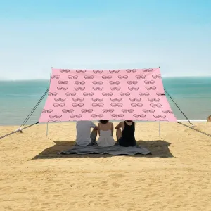 Pixel Art Style Pink Bows Beach Canopy Tent Anti-UV & Wind Resistant, Camping Sun Shelter Easy Setup Portable,Outdoor Shade Tents with Sandbags,Sand Shovels,Ground Pegs & Stability Poles