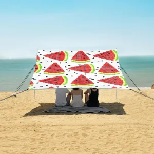 Pixel Summer Watermelon Beach Canopy Tent Anti-UV & Wind Resistant, Camping Sun Shelter Easy Setup Portable,Outdoor Shade Tents with Sandbags,Sand Shovels,Ground Pegs & Stability Poles