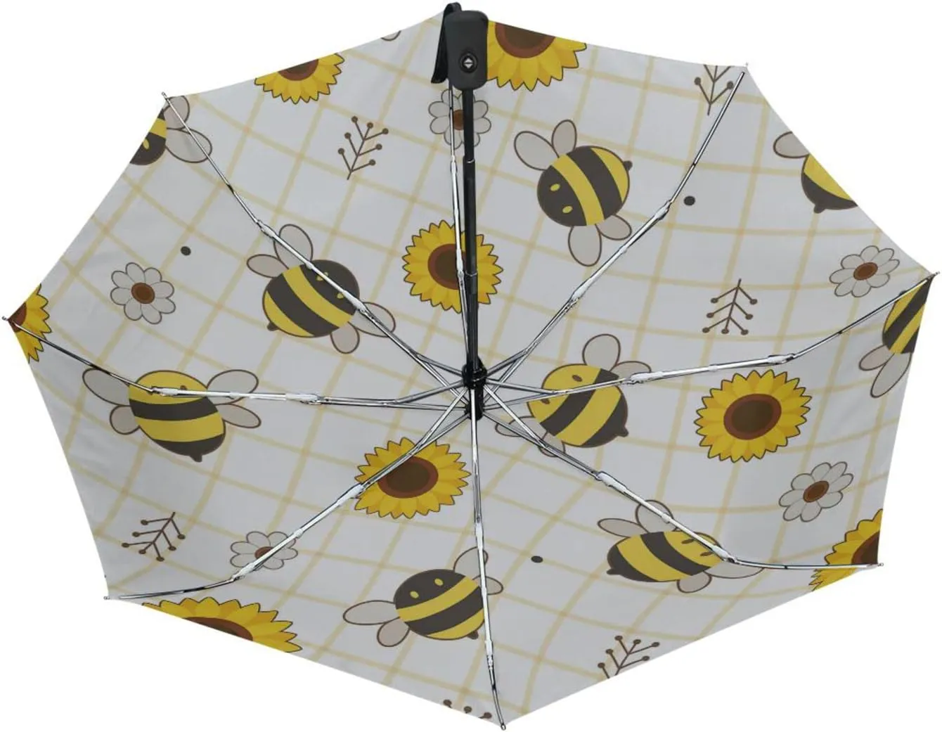 Poeticcity Automatic Folding Umbrella, Auto Open/Close 3 Folds Parasol, Compact Windproof Strong Umbrellas for Travel Sun & Rain