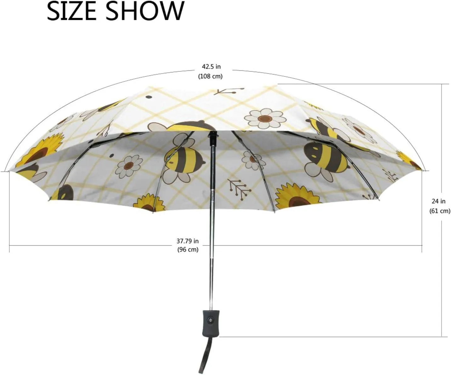 Poeticcity Automatic Folding Umbrella, Auto Open/Close 3 Folds Parasol, Compact Windproof Strong Umbrellas for Travel Sun & Rain