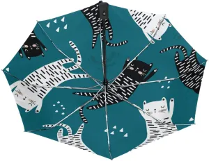 Poeticcity Automatic Folding UPF 50  Anti-UV Rain Umbrella, Auto Open/Close 3 Folds Sun Parasol Canopy Windproof Compact Travel Umbrella