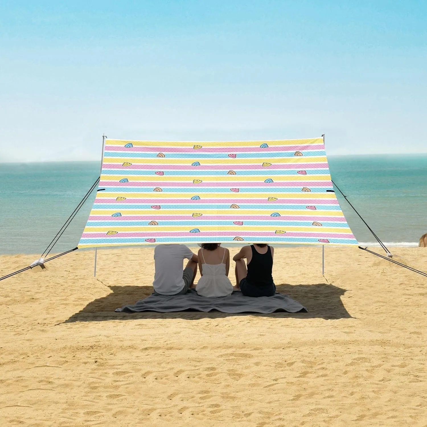 Poo Cartoon Polka Dot Beach Canopy Tent Anti-UV & Wind Resistant, Camping Sun Shelter Easy Setup Portable,Outdoor Shade Tents with Sandbags,Sand Shovels,Ground Pegs & Stability Poles