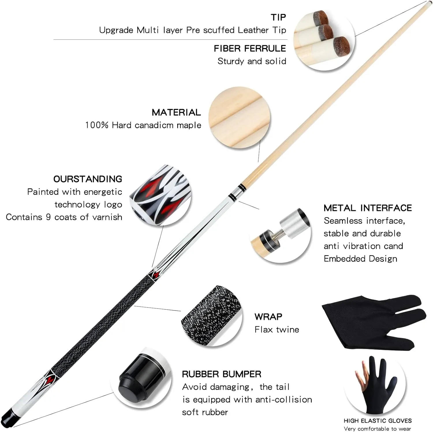 Pool Cue Stick - 58 inch Maple Billiard Pool Stick, 19/20/21 oz 1/2 Maple Pool Cue Stick Kit, 2-Piece Billiard Pool Cue Stick
