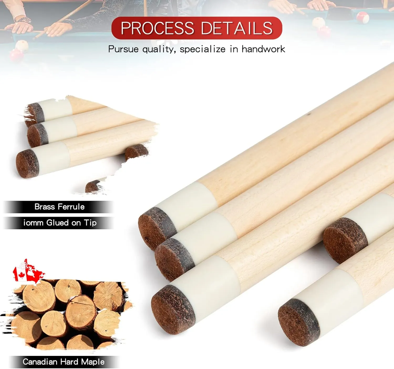 Pool Cue Stick - 58 inch Maple Billiard Pool Stick, 19/20/21 oz 1/2 Maple Pool Cue Stick Kit, 2-Piece Billiard Pool Cue Stick