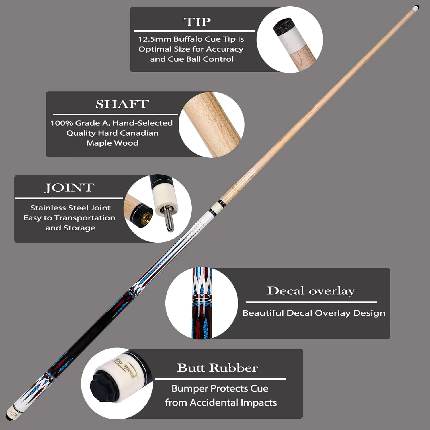 Pool Cue Stick with Hard Case Hardwood Canadian Maple Professional Billiard Pool Stick 58" 2-Pieces 19/20oz Pool Stick Set