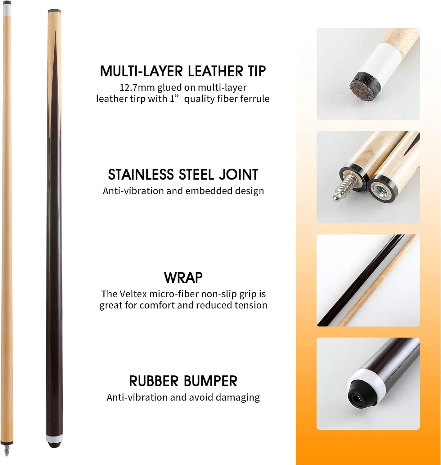 Pool Cue Stick/Billairds cue Stick Pool Stick 58" Set of 2/Set of 4 /Set of 4 20OZ, 48" Set of 2/ Set of 4, with Different Weight/Size/Quantity