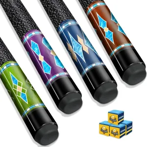 Pool Stick Set of 4,Pool Cues Sticks Made of Premium Maple Wood, Includes 4 Extra Billiard Chalk for Pool Cues, 58" Billiard House Bar Pool Cue Sticks for Professional Billiard Players