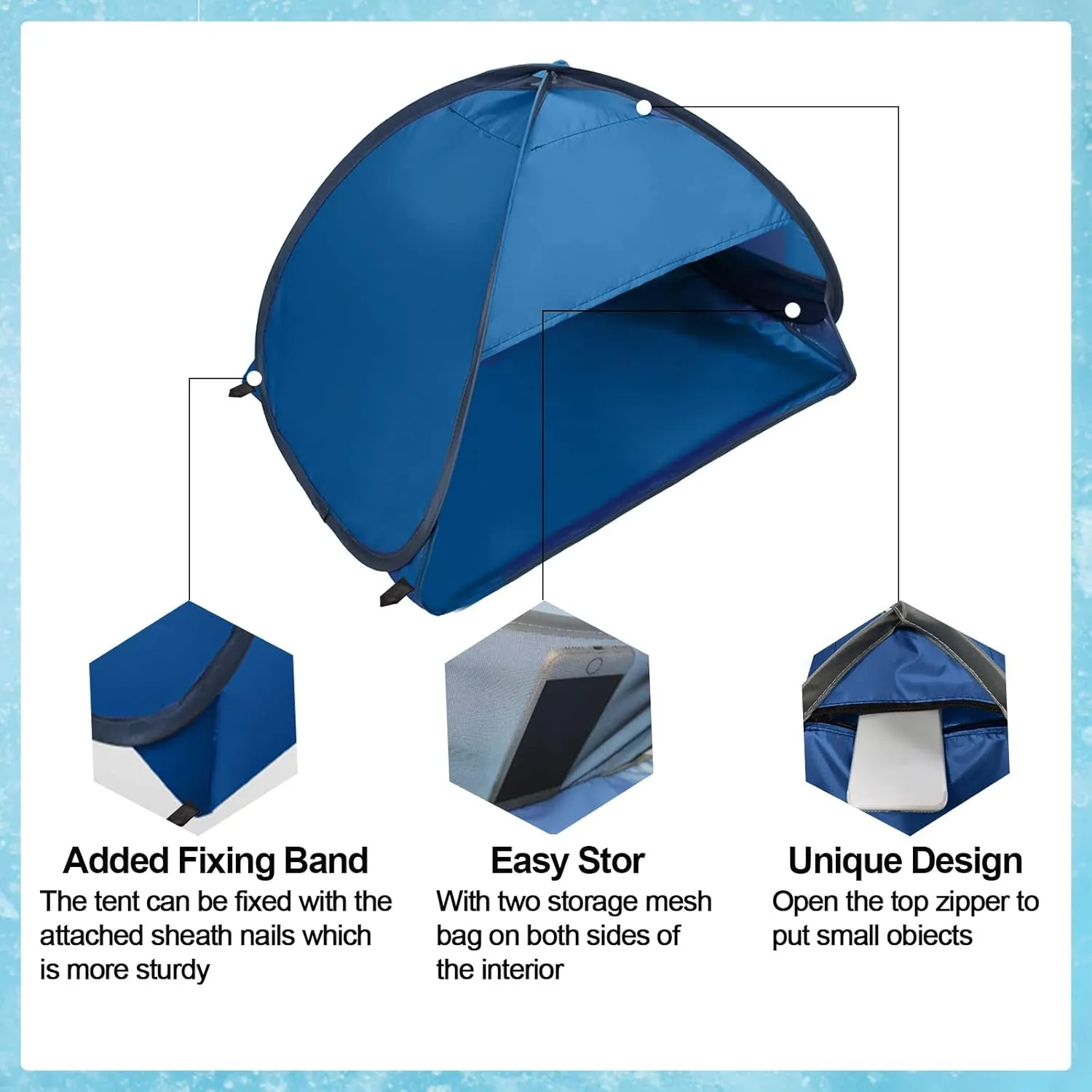 Pop Up Beach Sun Tent, 1 Pack Foldable Anti-UV Mini Automatic Pop Up Tent with 4 Water Storage Bag Instant Sun Protection Canopy with Fixed Nails for Outdoors Camping Picnic Beach