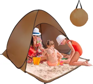 Pop Up Beach Tent, Anti UV Automatic Sun Shelter Umbrella, Portable Sun Shade Shelter for 2-3 People, Outdoor Instant Pop Up Beach Shade Tent with Carrying Bag, Brown