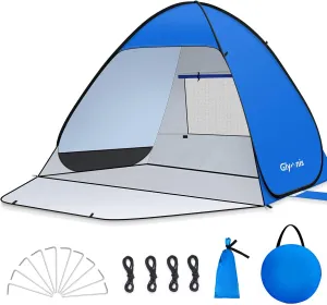 Pop Up Beach Tent Beach Shade Tent for 1-4 Persons Sun Shelter UPF 50  Enclose Zipper Door Portable Easy Up Beach Tent
