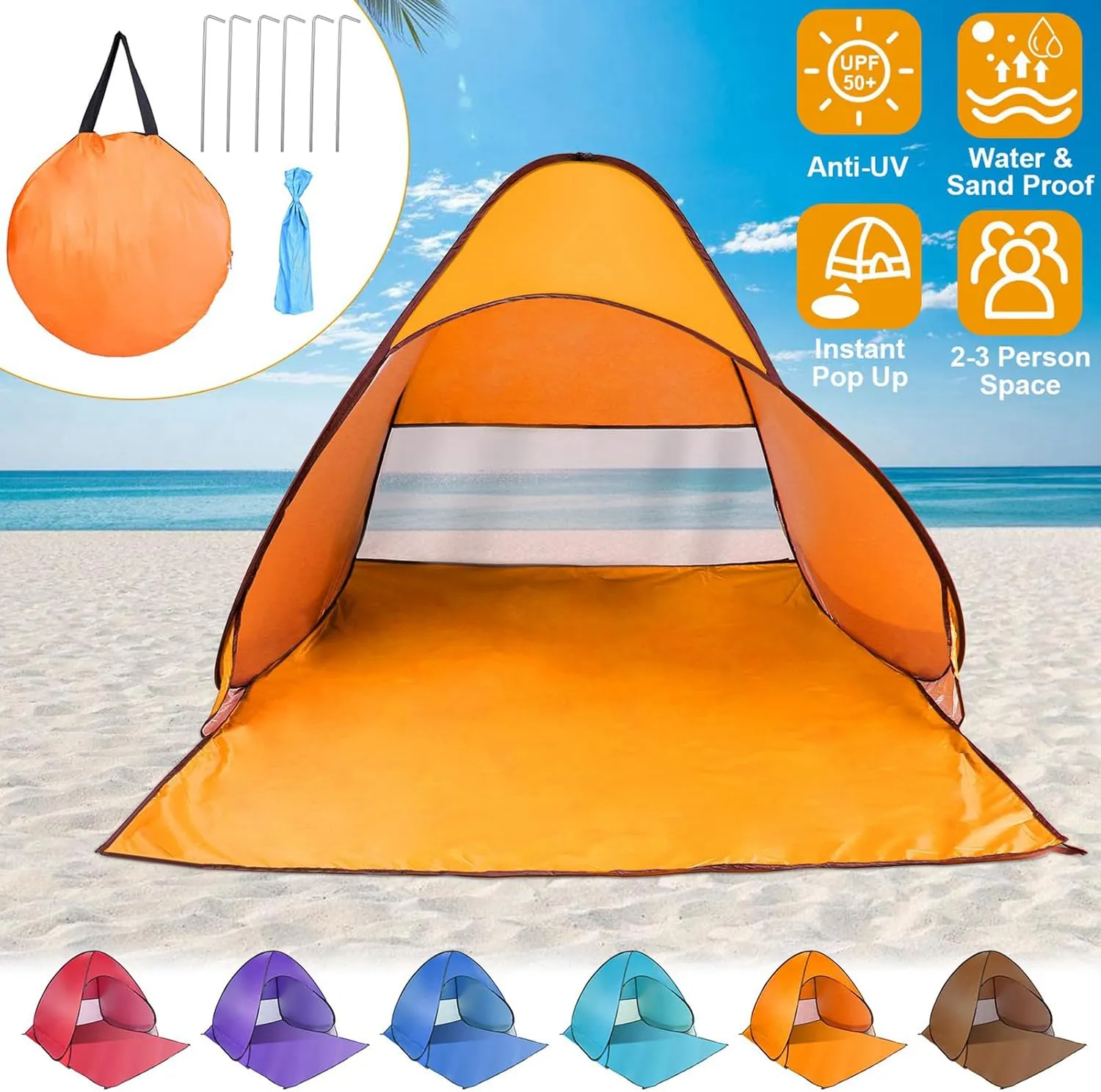 Pop Up Beach Tent for 2-3 Person, UPF50  Anti-UV Sun Shelter w/Storage Bag